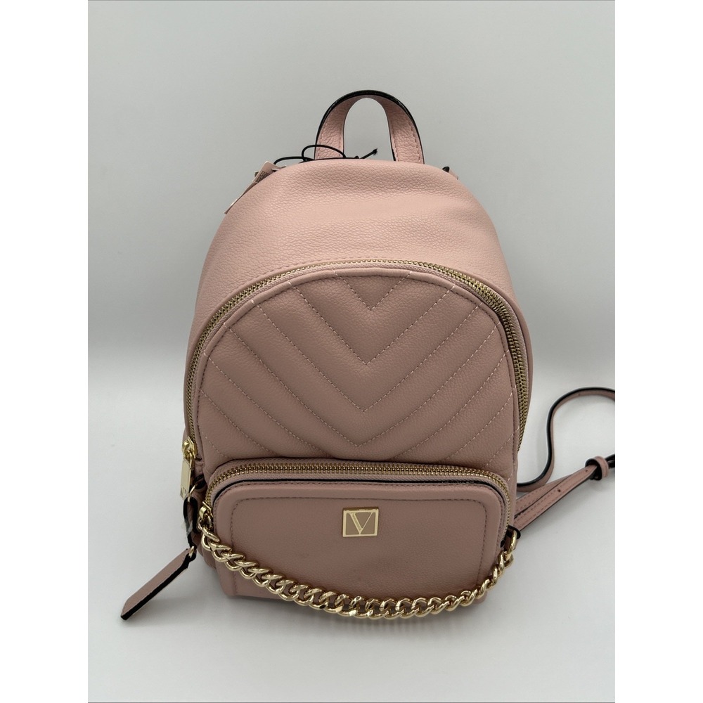 Victoria's Secret Pink Quilted V-Monogram Mini City Backpack Gold Chain Bag NWT - Picture 5 of 8